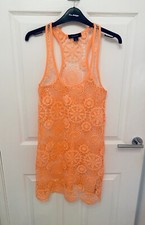 Asos Coral Peach Orange  Crochet Lace Beach Dress Size 8