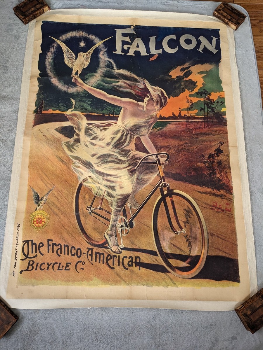 C.1894 Falcon Art Nouveau Franco American Bicycle Original Large