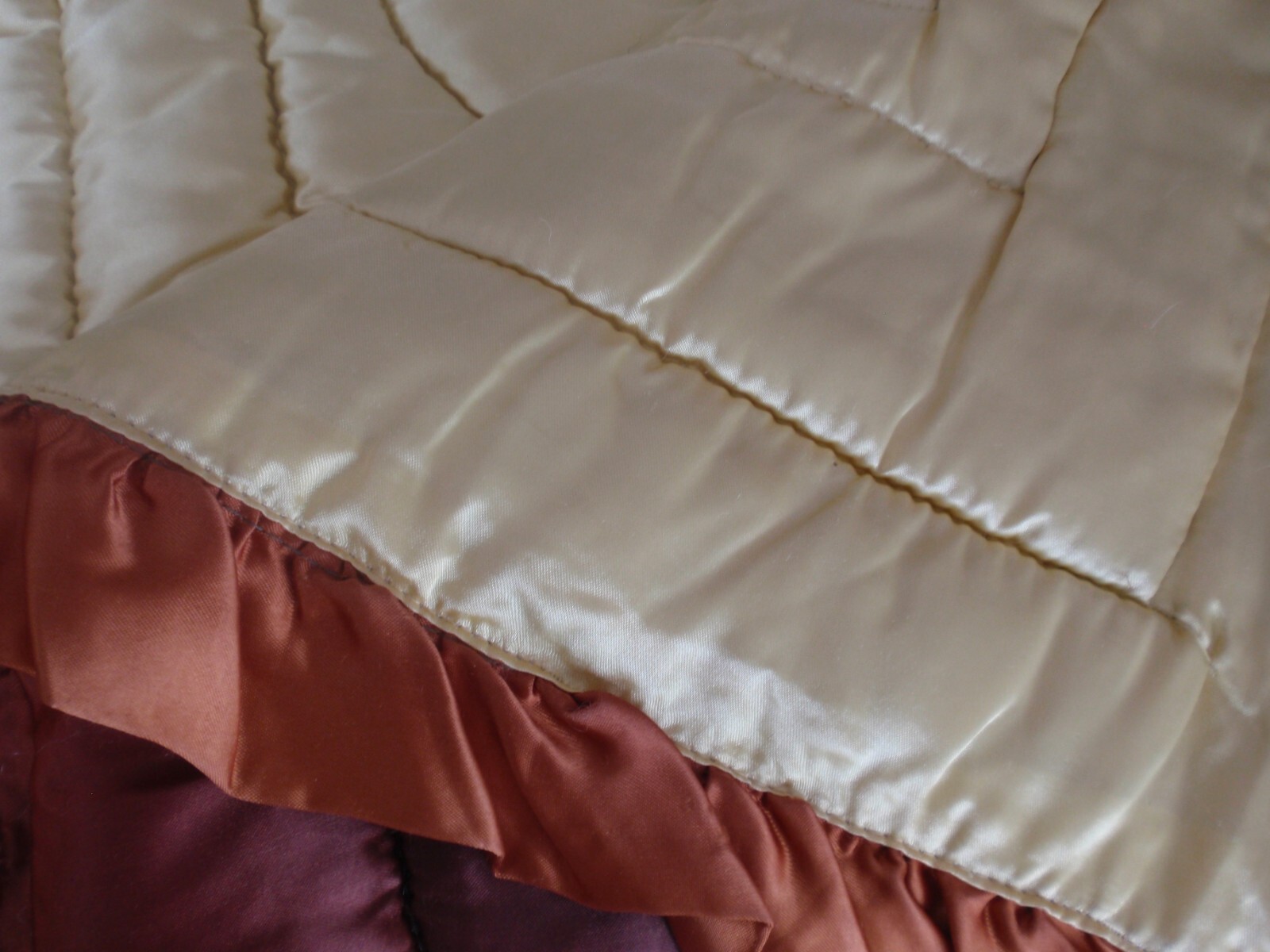 Vintage Satin Comforter 67 x 76 Ruffle Edge Yellow Brown eBay