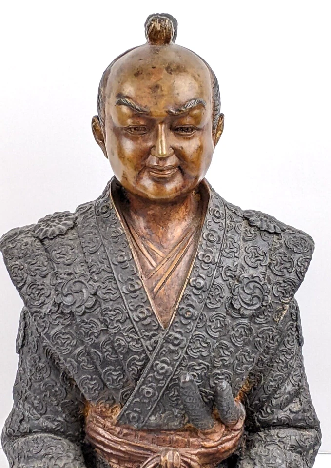 Antigua estatua de guerrero samurai japonés de bronce del siglo XIX-XX, impresionante detalle Foto 2 de 4