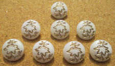 8- Czech Glass Gold Lined  Flower on White Round Buttons. #78 - 16.05mm