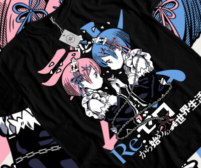 Rem Re Zero T-Shirt Subaru Japanese Cute Re Zero Ram Kawaii Girl Shirt All Size