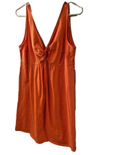 Ann Taylor LOFT Womens Dress Orange Sleeveless Twist Front Vneck Knee Length Lg
