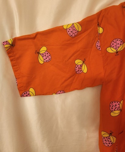 Design House 60s Japanese Smock Apron Cotton Open Back Pockets Vintage Ladybug - Picture 3 of 4