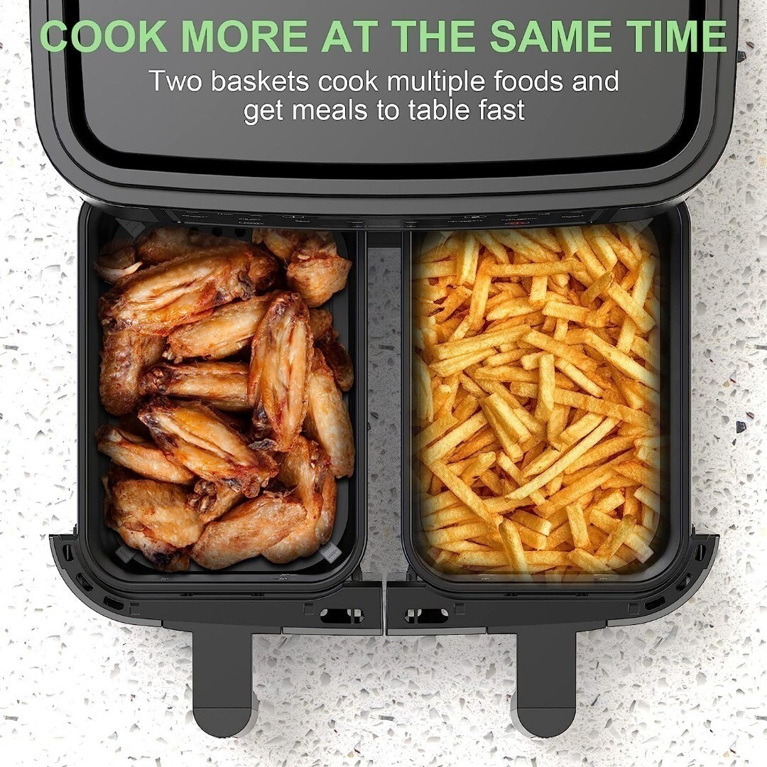 9L Large Dual Basket Air Fryers for Family,8In1 Compact Air Fryer
