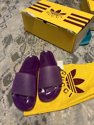 GUCCI X ADIDAS LADIES RUBBER LOGO SLIDE PLATFORM 721228 38/US8 Or  39/US9