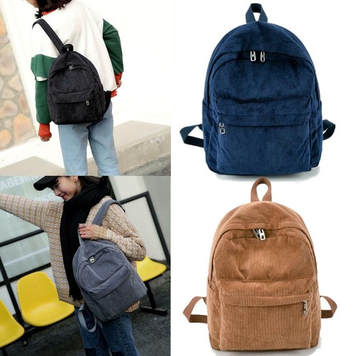 Women Corduroy Backpack Rucksack Girls 