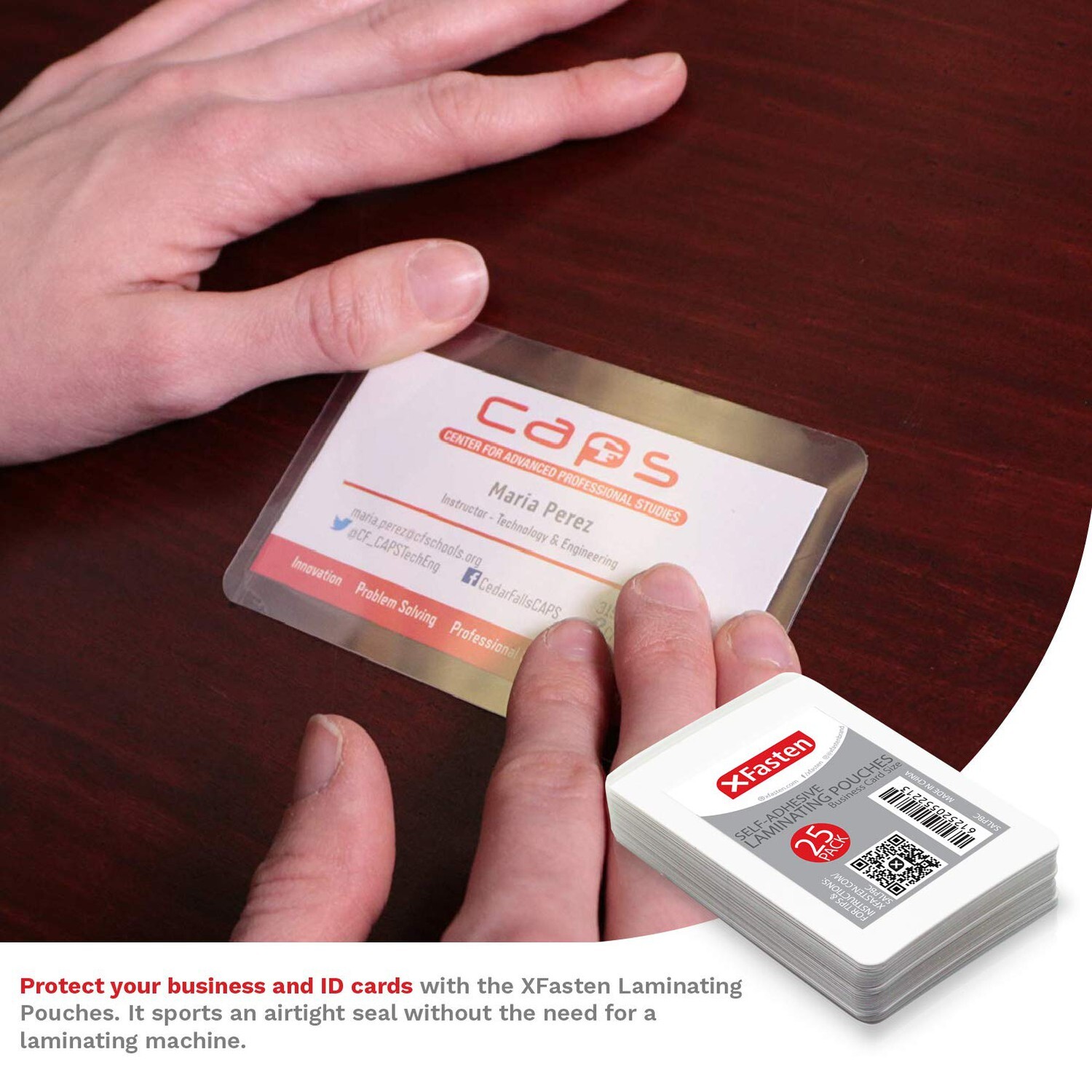 XFasten SelfSealing Laminating Pouches Business Card Size, 9.5 Mil and