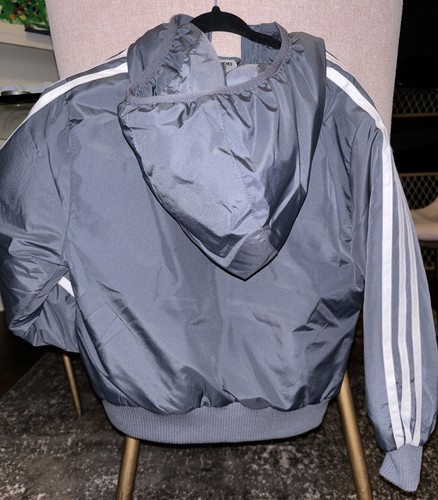 Adidas Classic Hooded Bomber Jacket Light Gray Kids' XXS 4/5T - Picture 5 of 5