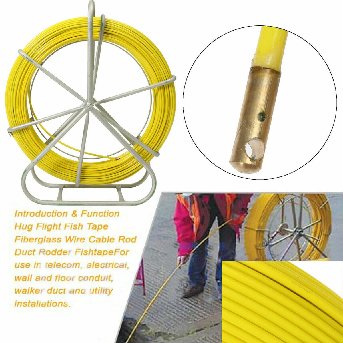 Duct Rodder 150m Fiberglass Fish Tape Heavy Duty Wire Puller