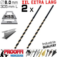 2 x HSS Profi Turbo Spiral Metall Bohrer 135° Oxidiert Ø 8.0mm Extrem Lang 305mm