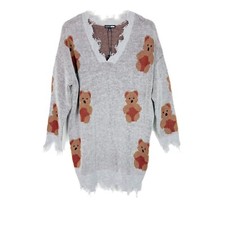 NWT Fashion Nova Sarabeth Teddy Sweater Mini Dress Heather Gray Size Medium M