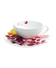 Twig New York PETALS Tea cup and Saucer, Fine Bone China with hand-applied decal