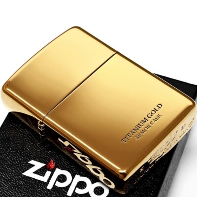 Zippo Armor Case Gold Titanium Coating Side Logo Etching Engraving