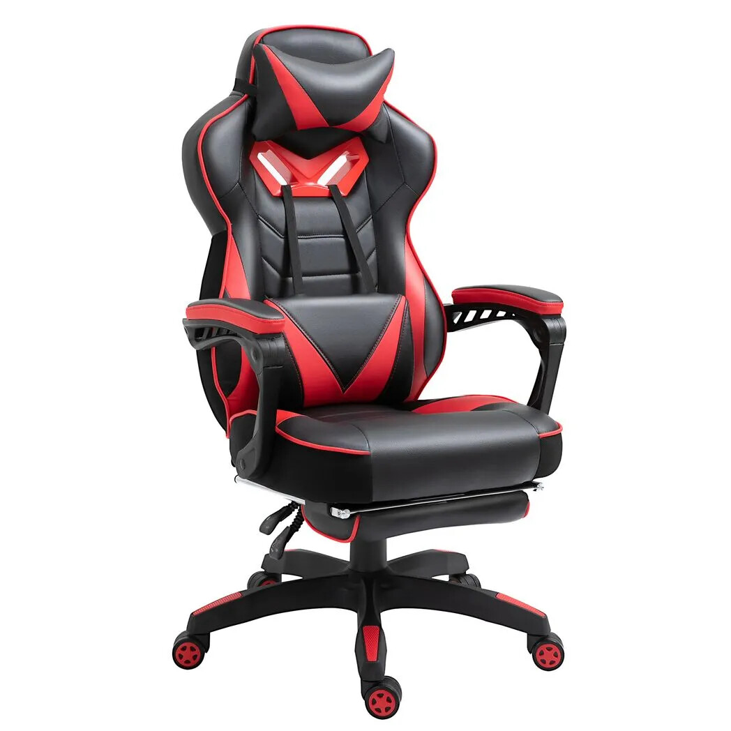 Ergonomic Red Gaming Chair with Reclining Footrest