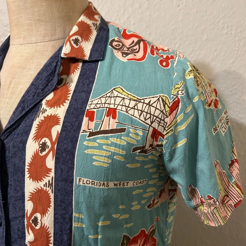 Винтажная женская гавайская рубашка Jams World размер S карта Флориды вискоза на пуговицах - Изображение 2 из 4