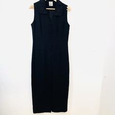 Studio Black Dress 10 Long Button Front Sheath Embroidery Beads Lined Formal