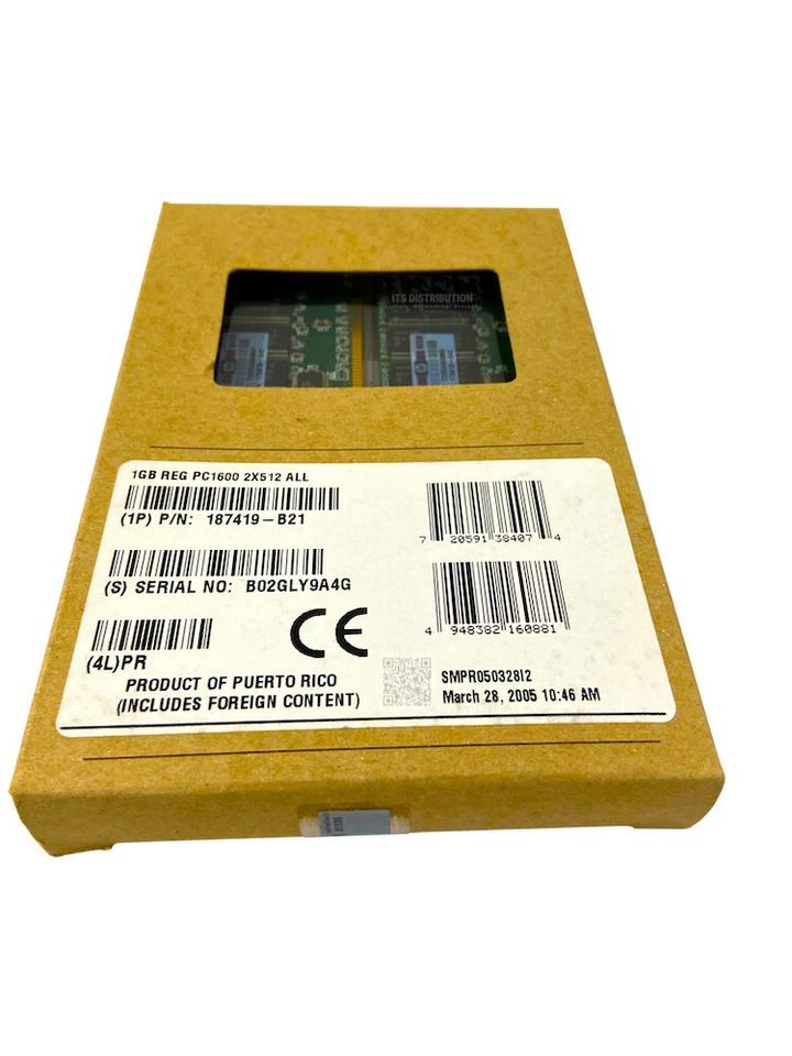 187419-B21 I GENUINE New HP 1GB 2x512MB SDRAM Memory RDIMM PC1600 ECC 249675-001 - Image 2 of 4