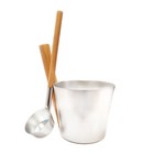 Natural Aluminum & Bamboo Sauna Bucket and Ladle Set - FREE SHIPPING!