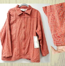New~tantrums~cotton Zip Jacket/blazer~women's Plus 1x~orange W/ Tan Embroidery