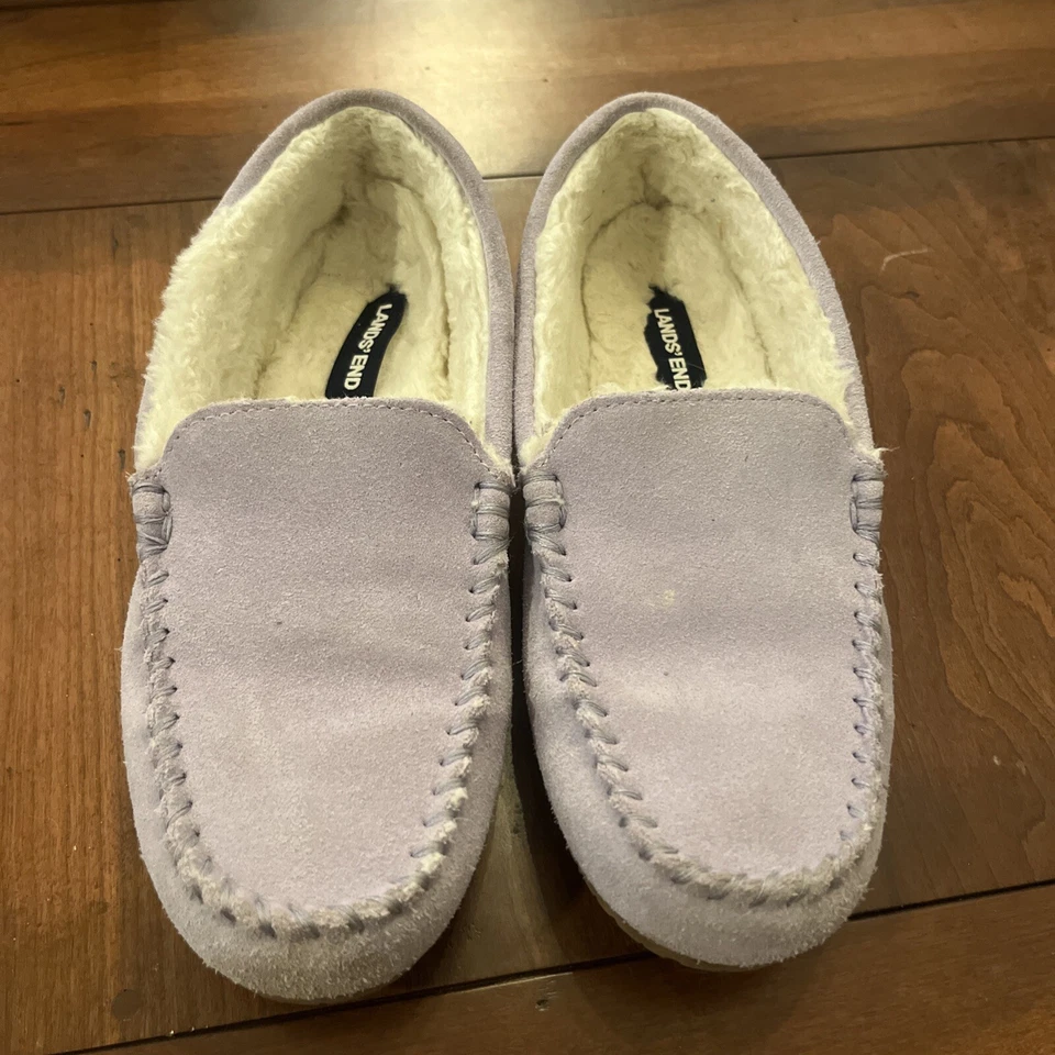 Zapatillas mocasín Lands' End para mujer de gamuza de cuero forradas púrpura claro talla 6 EE. UU. Foto 2 de 4