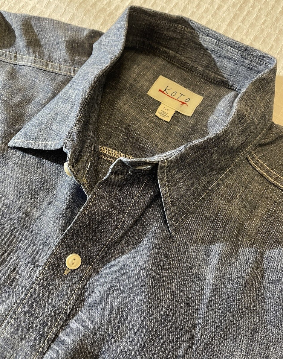 トップス koto Authentic KOTO Denim Button Front Long Sleeve Shirt- Mens