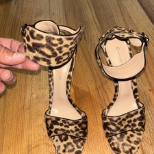 GIANVITO ROSSI Leopard Print Calf Hair Ankle Strap Heeled Size 40 Us 8.5