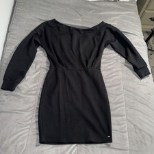 GUESS Black Off Shoulder Bodycon Mini Long Sleeve Sweater Dress S