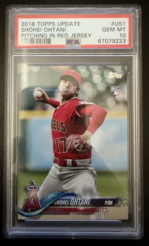 SHOHEI OHTANI 2018 TOPPS UPDATE US1 RC PITCHING IN RED JERSEY  PSA 10 GEM ROOKIE
