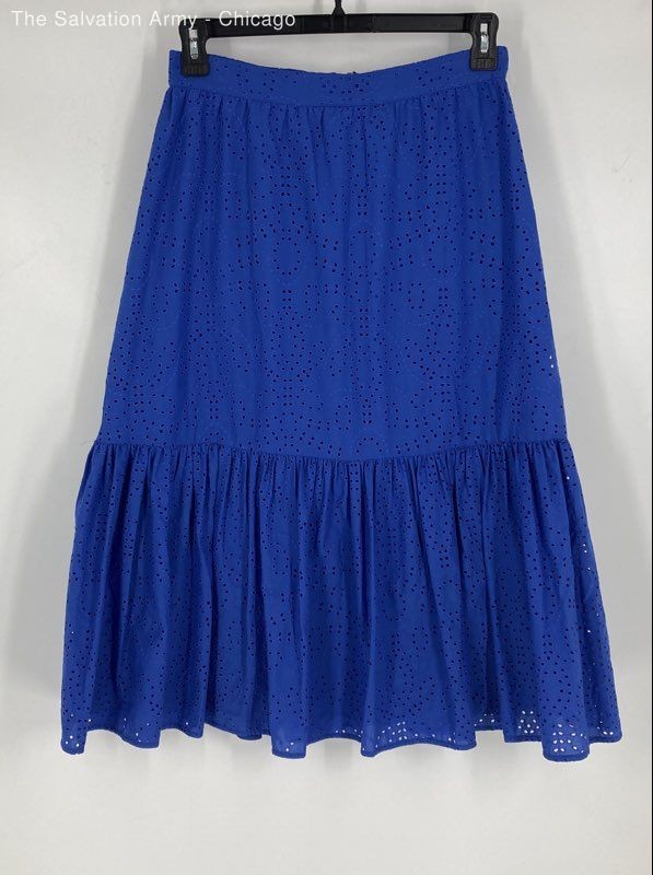 Ann Taylor Womens Blue Cotton Blend Eyelet Ruffled Pleated Skirt Size 4