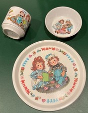 Vintage 1969 Raggedy Ann And Andy 3 Pc Oneida Deluxe Plastic Plate Bowl Cup Set