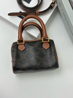 Celine Triomphe Boston Bag Mini Coated Canvas Top Handle Shoulder