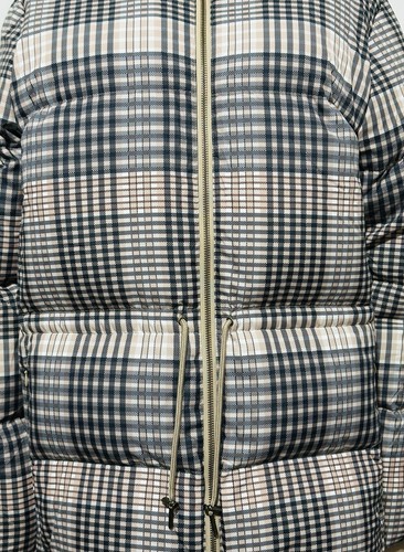 Garnet Hill Cinched Waist Down Coat Womens XL Brown Beige Plaid Pockets Jacket - Picture 2 of 17