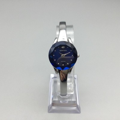 Armitron Diamond Watch Women 23mm‎ Silver Tone Blue Dial Faceted New Batt 7\