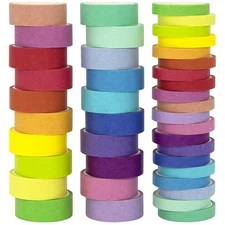Washi Tape Set 40 Rolls, 2 Sizes Rainbow Decorative Tape, Colored Washi Tape,...