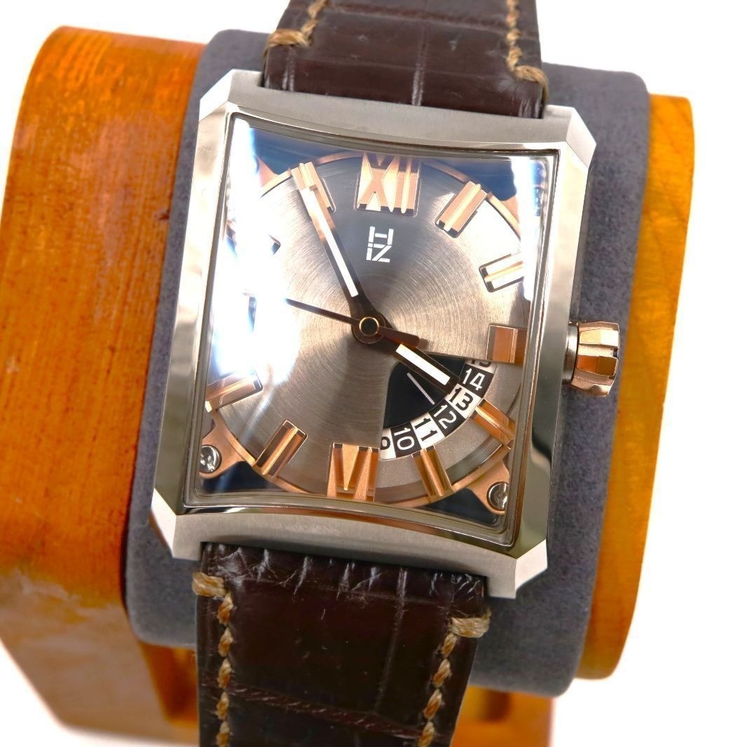 MINASE HiZ Five Windows VY03-K06B Automatic Gray Dial Leather Men's Watch image 4