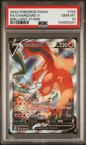2022 POKEMON SWORD & SHIELD BRILLIANT STARS #154 FULL ART/CHARIZARD V PSA 10