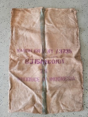 RARE COLLECTIBLE Vintage Burlap Jute Bag COFFEE BEAN Sack PRODUCE OF INDONESIA