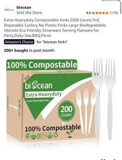 200 Compostable forks 6.7  Extra Heavy Duty Biodegradable Disposable Cutlery