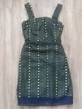 Next Dark Navy And Lime Square Neck Sleeveless Dress UK 10 Pockets