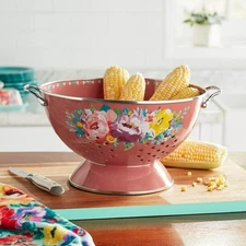 Pioneer Woman Sweet Romance Blossoms Enamel on Steel 5Qt Colander