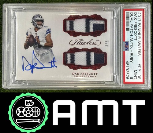 Dak Prescott Patch Auto PSA 9 2017 Panini Flawless 3/5 Dual Ruby Cowboys 2576