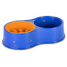 The Dodo Bamboo Double Diner Bowl, Blue  Yellow; Cute Dog One Size,