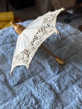 Vintage Doll Functioning Parasol Umbrella 7  Wooden and Lace Imperial Elegance