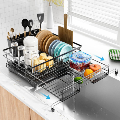 Dish Drying Rack - Expandable Rack, Large Capacity Dish Drainer for Kitchen Coun
