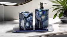 Blue Agate Bathroom Set  Handmade Luxury Bath Accessories  Natural Stone Soap