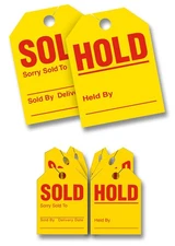 SSWBasics Mirror Hang Tags - Red/Yellow - "Hold Sold" - 50 Pack