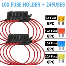 10 Pack 14 Gauge ATC In-Line Blade Fuse Holder 100% OFC Copper Wire Protection