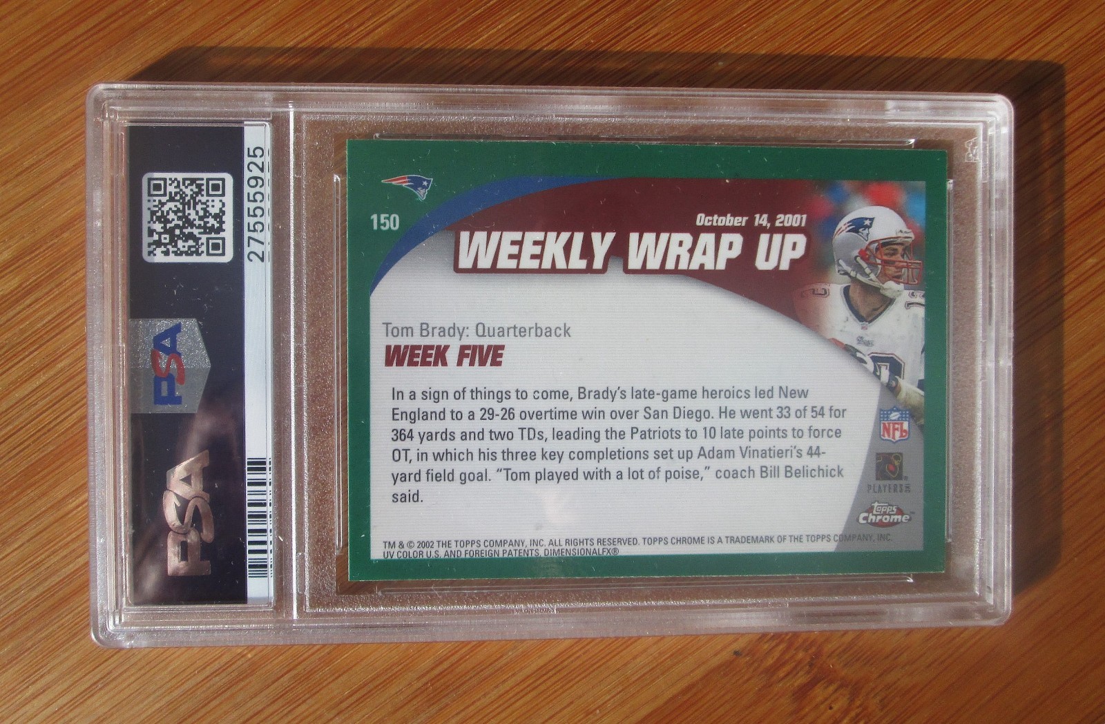 2002 Topps Chrome  #150 - TOM BRADY - PSA 9 view 2