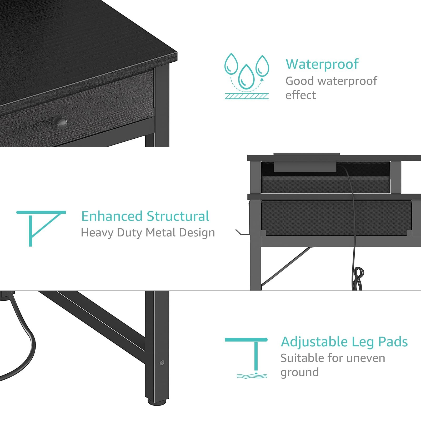 Small Desk with Drawers for Home Office Bedroom, 31 inch Black Writing Study ...